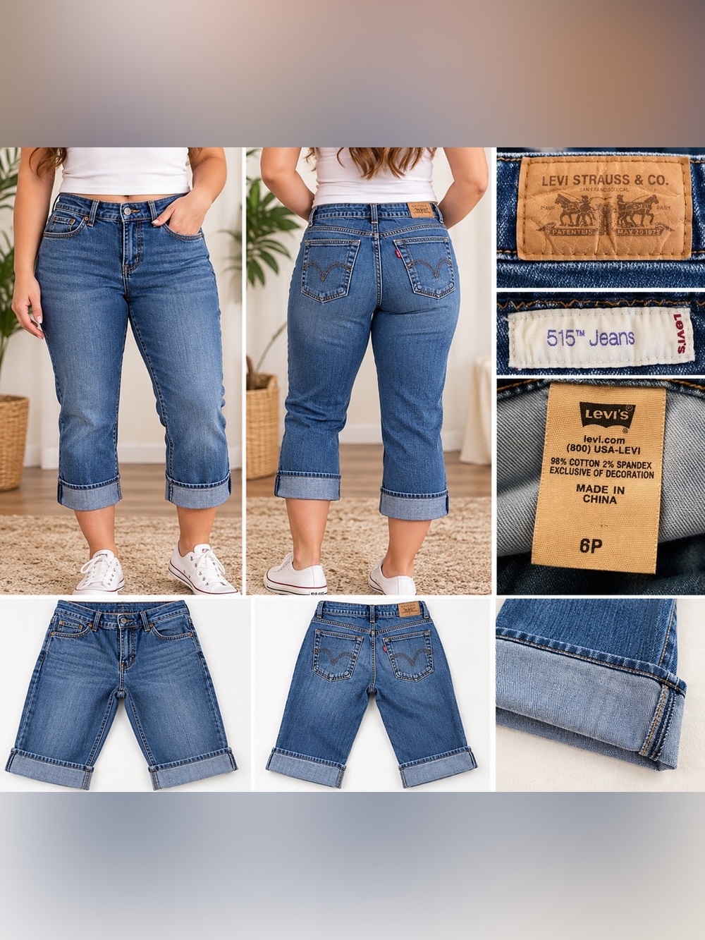 Vintage 2006 Levi’s 515 Women’s 6P Cropped Cuffed Capri Jeans Y2K. $28